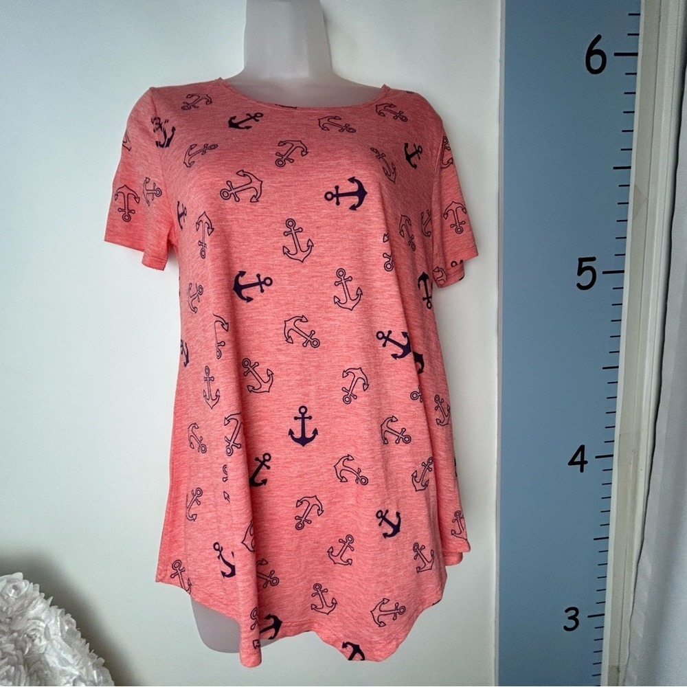 Rue juju Salmon Pink Blouse w/Dark Blue Anchors Medium